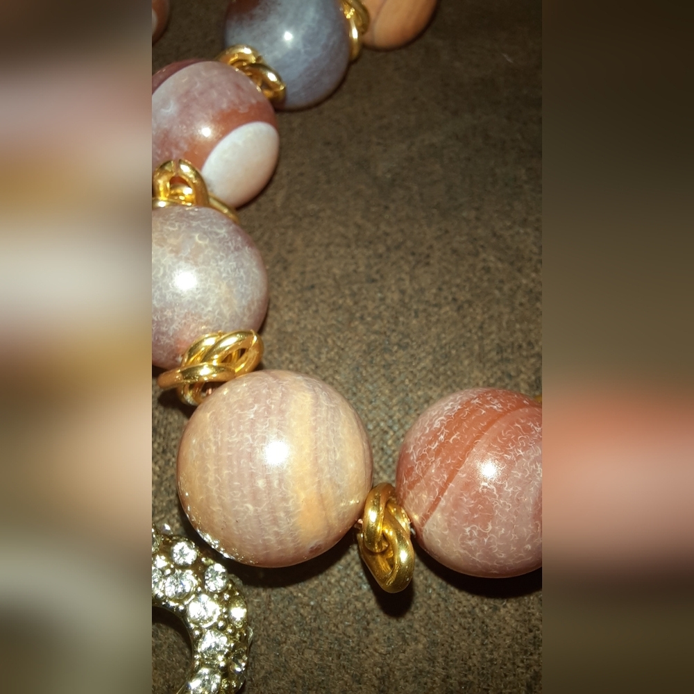 Banded agate set bead necklace pave crystal clasp matching gemstone earrings - Picture 12 of 16